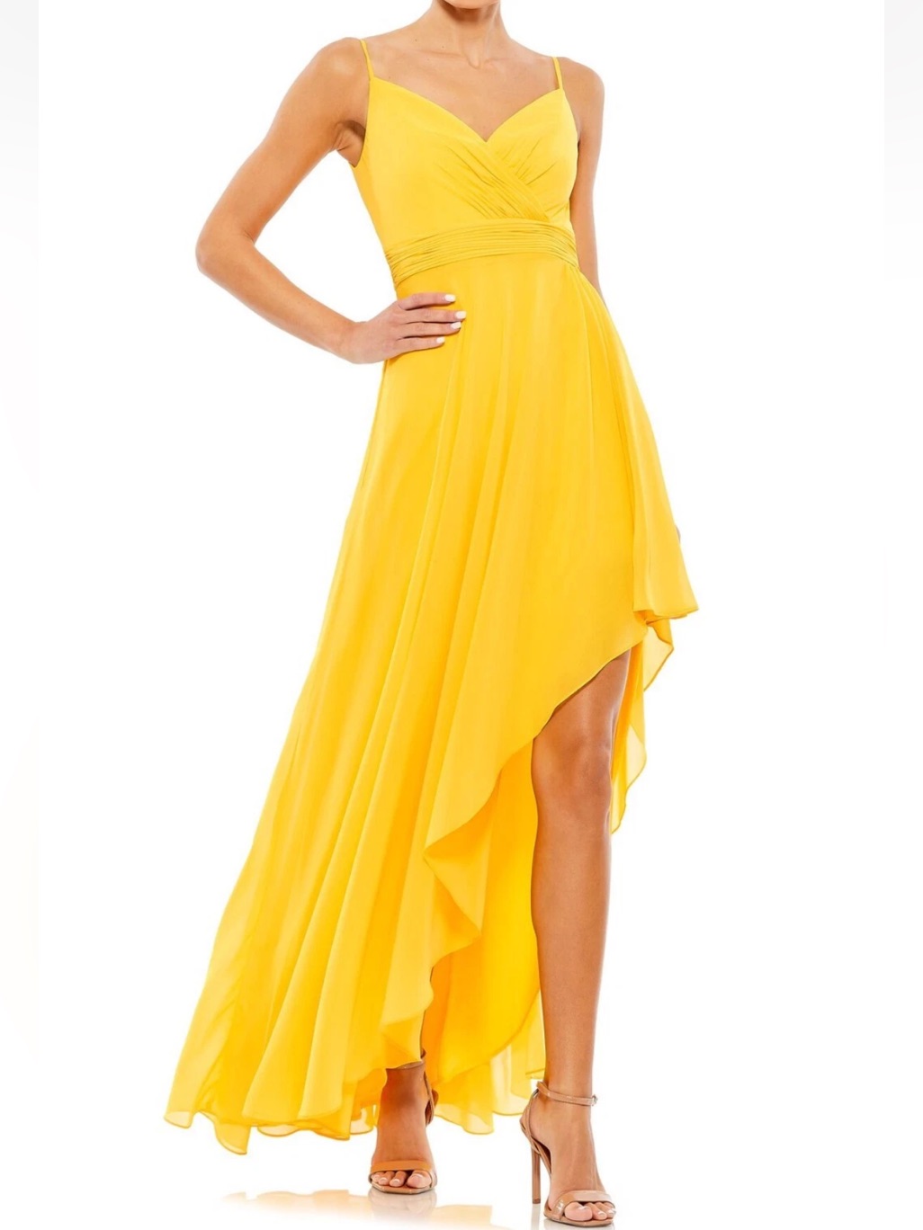 Sale Ieena For Mac Duggal Nwt Marigold Sweetheart Neckline Chiffon Gown Sz 0